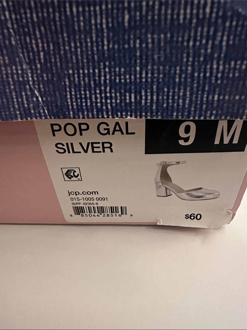 Women’s pop Metallic Silver Ankle-Strap Block Heels size 9 New with Box - Picture 2 of 7